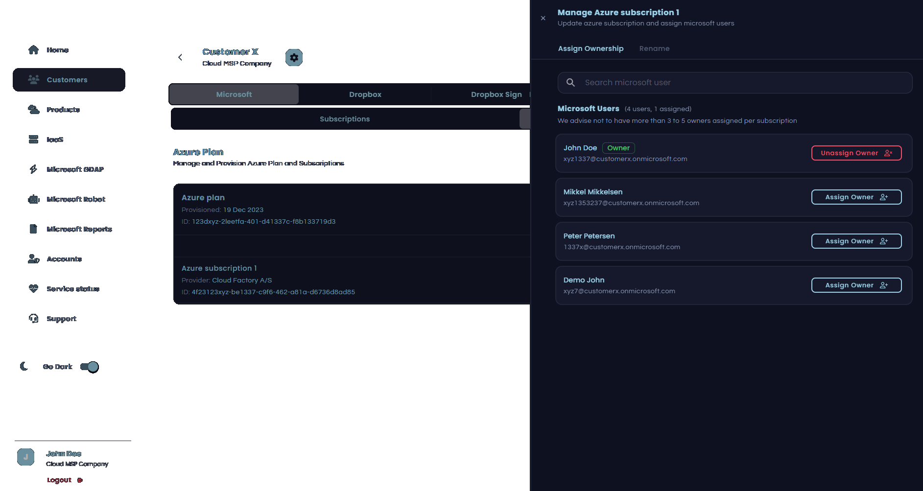 Assign Azure Ownership Dark