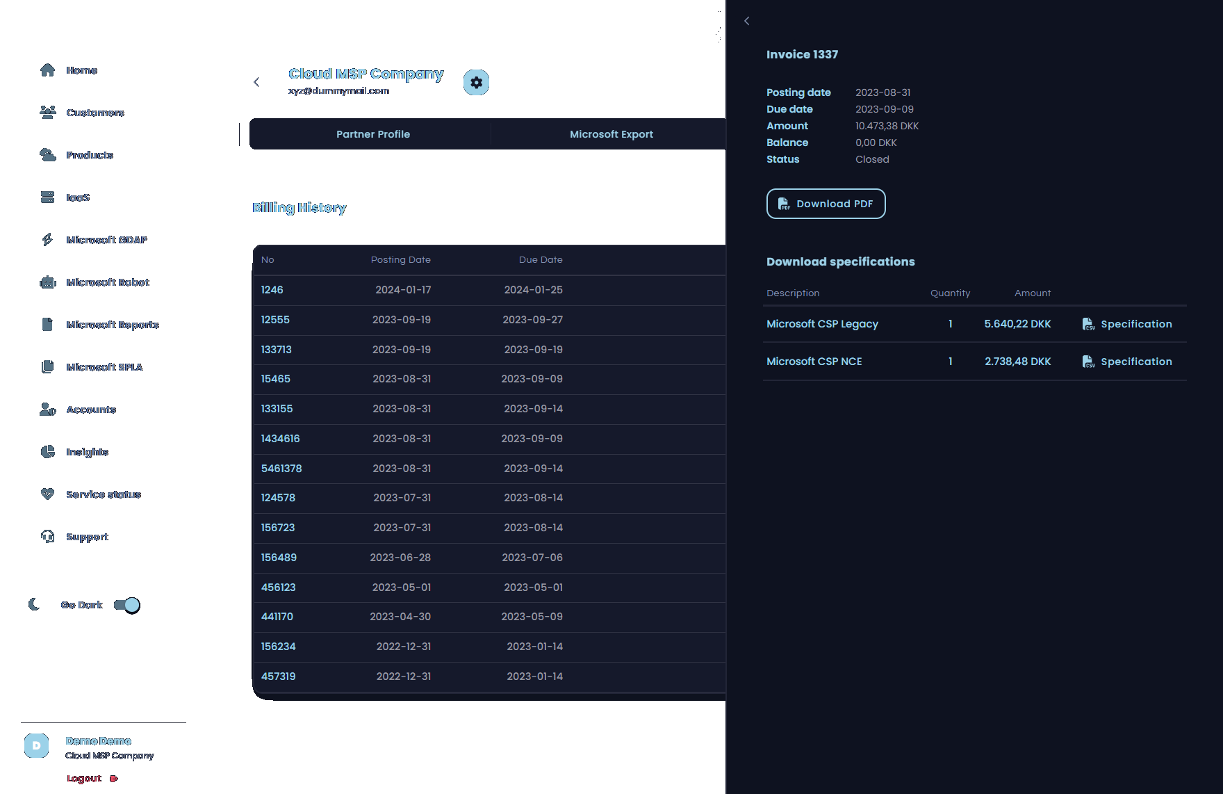 Invoice Billing Spec Dark