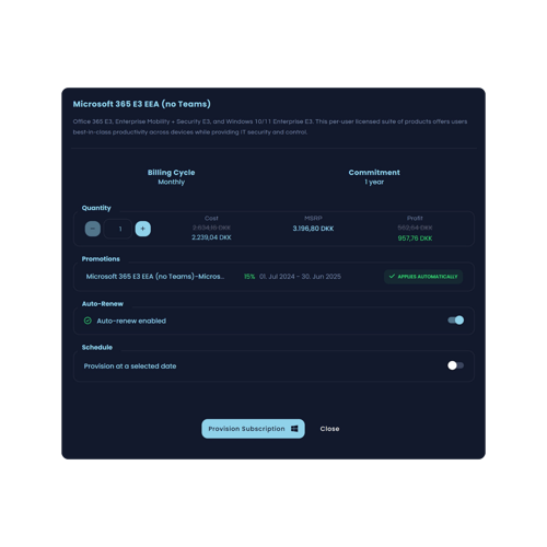 Provision Microsoft License Frame New